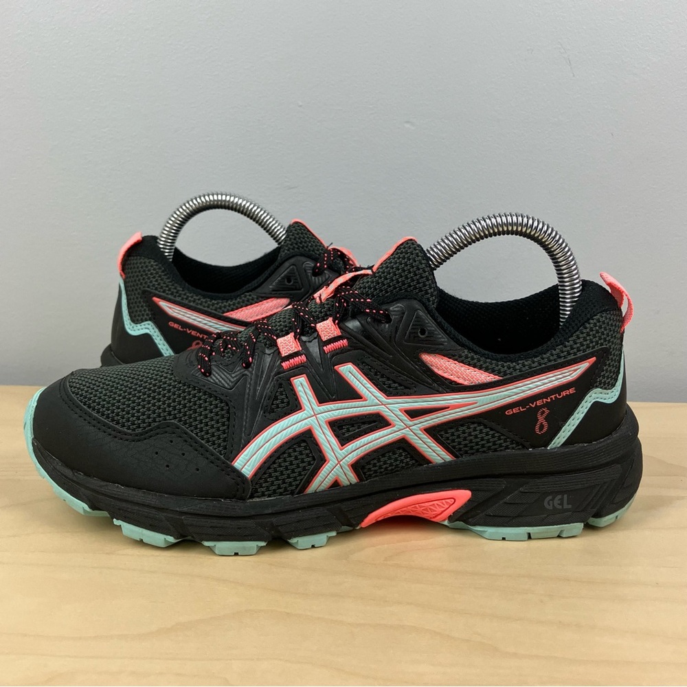ASICS Women's Black with Coral & Mint Trail Running Shoes - Picture 3 of 10